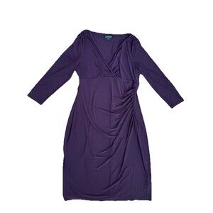 LAUREN RALPH LAUREN Party Cache-coeur Gathered Tight Dress Women Size 12 Purple